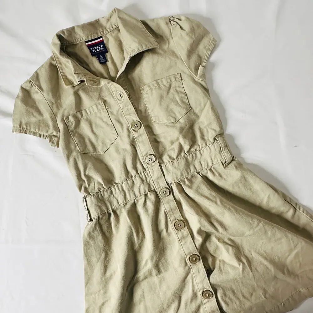 French Toast Khaki School Uniform Safari Shirt Dress Sz 8